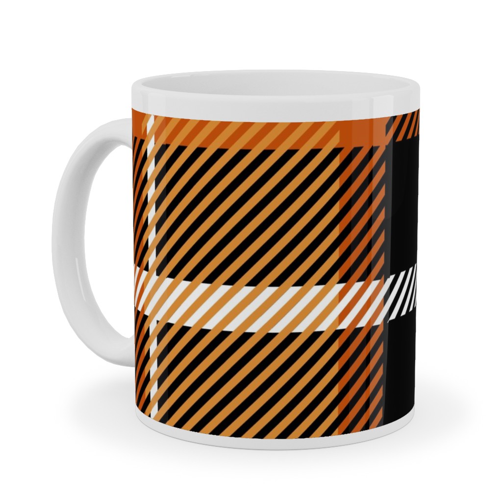 Orange and Black Plaid Ceramic Mug, White, , 11oz, Orange, Orange