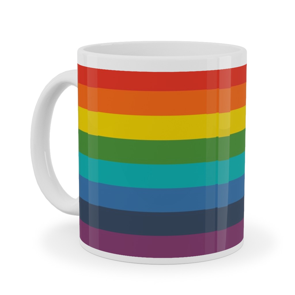 Colorful Live - Rainbow Stripe Ceramic Mug, White, , 11oz, Multicolor