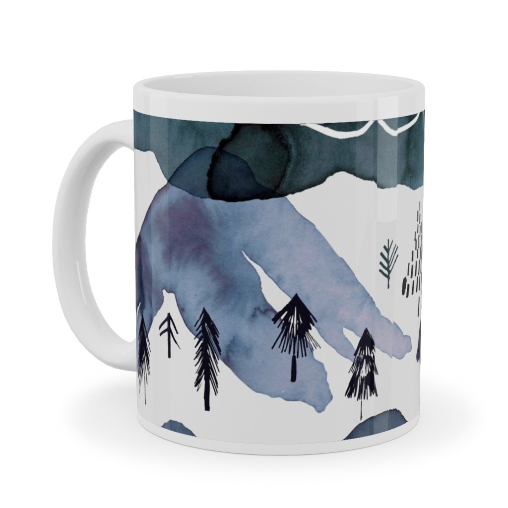 Watercolor Mountains Landscape - Blue Ceramic Mug, White, , 11oz, Blue, True Blue