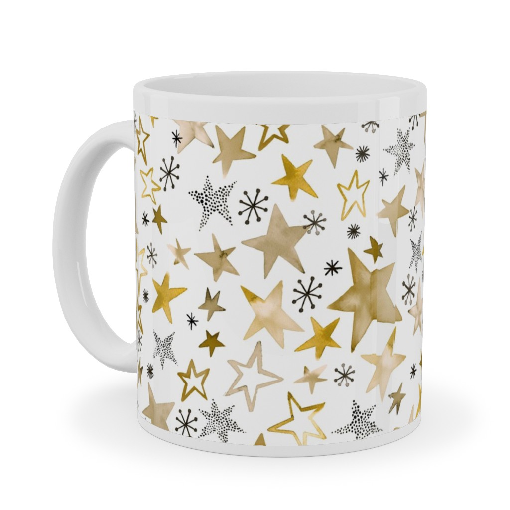 Winter Stars Christmas - Gold Ceramic Mug, White,  , 11oz, Yellow