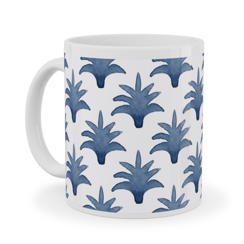 Pinecone - Indigo on Cream Ceramic Mug, White,  , 11oz, Blue