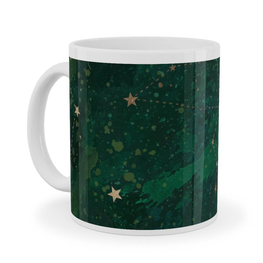 Moon and Stars - Green Ceramic Mug, White, , 11oz, Green, Classic Green