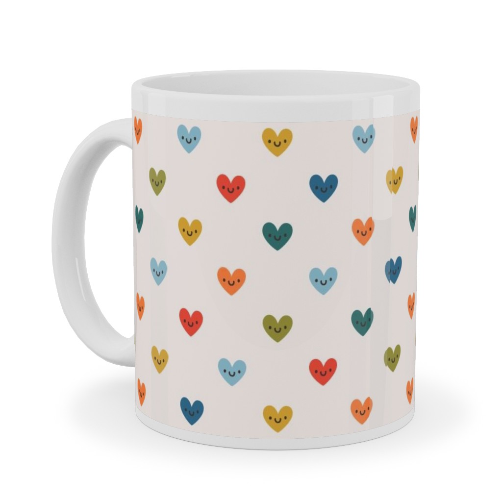 Cute Colored Hearts - Multi Ceramic Mug, White, , 11oz, Multicolor