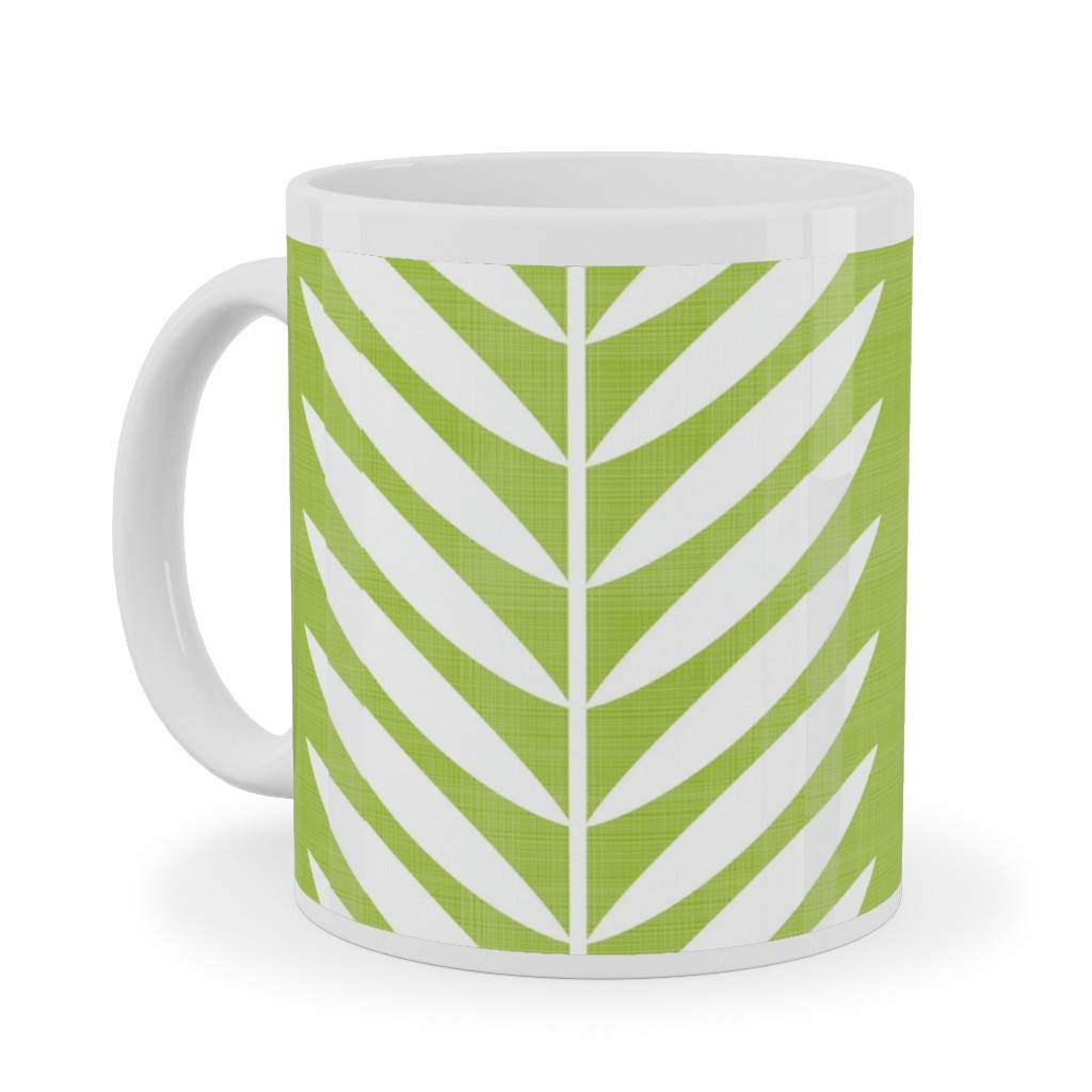 Laurel Leaf Stripe Ceramic Mug, White, , 11oz, Green, Julep