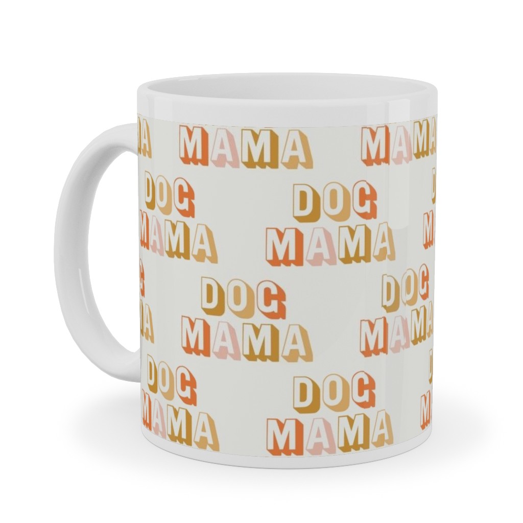 Dog Mama - Retro Vintage Text - Earthy Ceramic Mug, White, , 11oz, Beige, Pearl