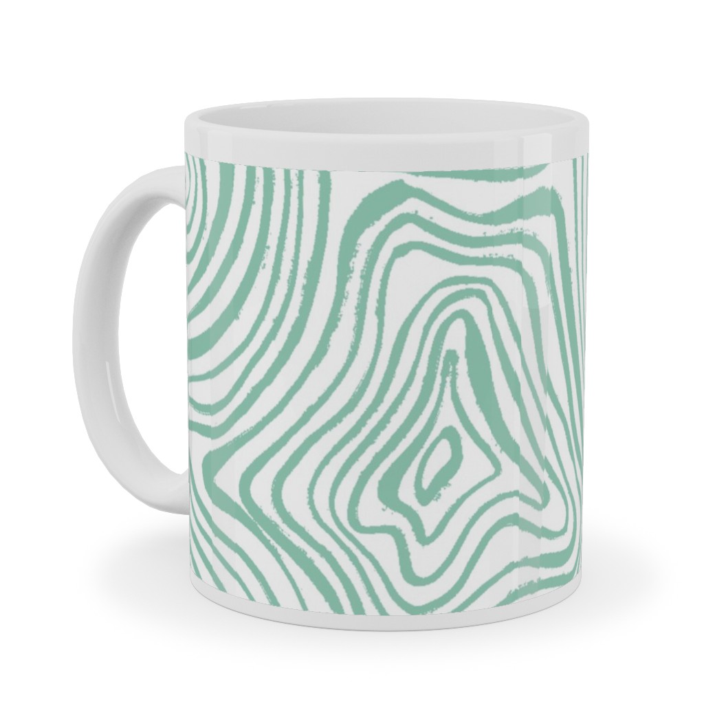 Abstract Wavy Lines - Green Ceramic Mug, White, , 11oz, Green, Classic Green