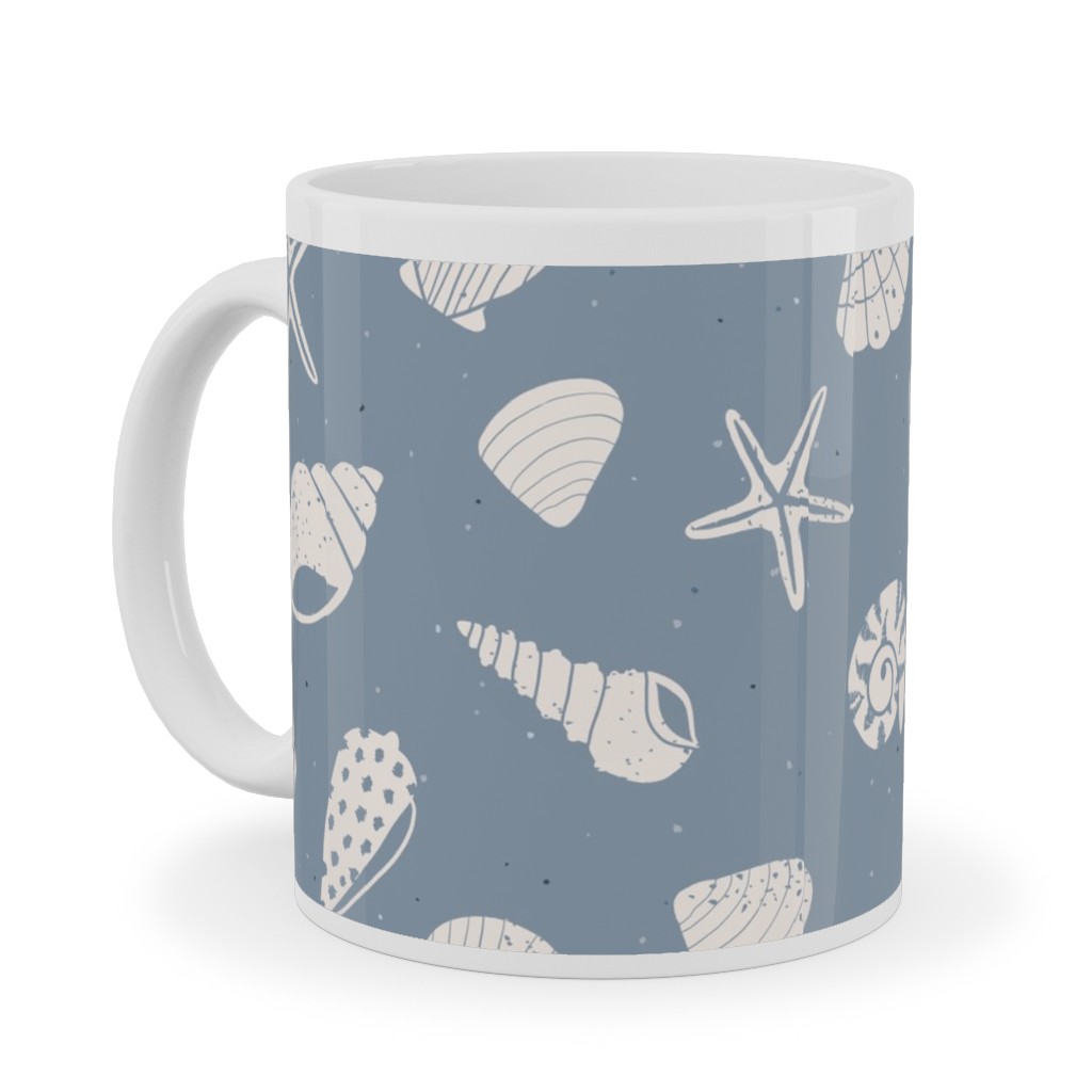 Seashells Summer Beach - Dusty Blue Ceramic Mug, White, , 11oz, Blue, True Blue