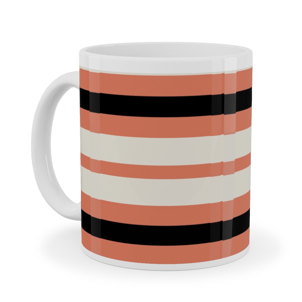 Spooky Halloween Stripe Ceramic Mug, White,  , 11oz, Multicolor