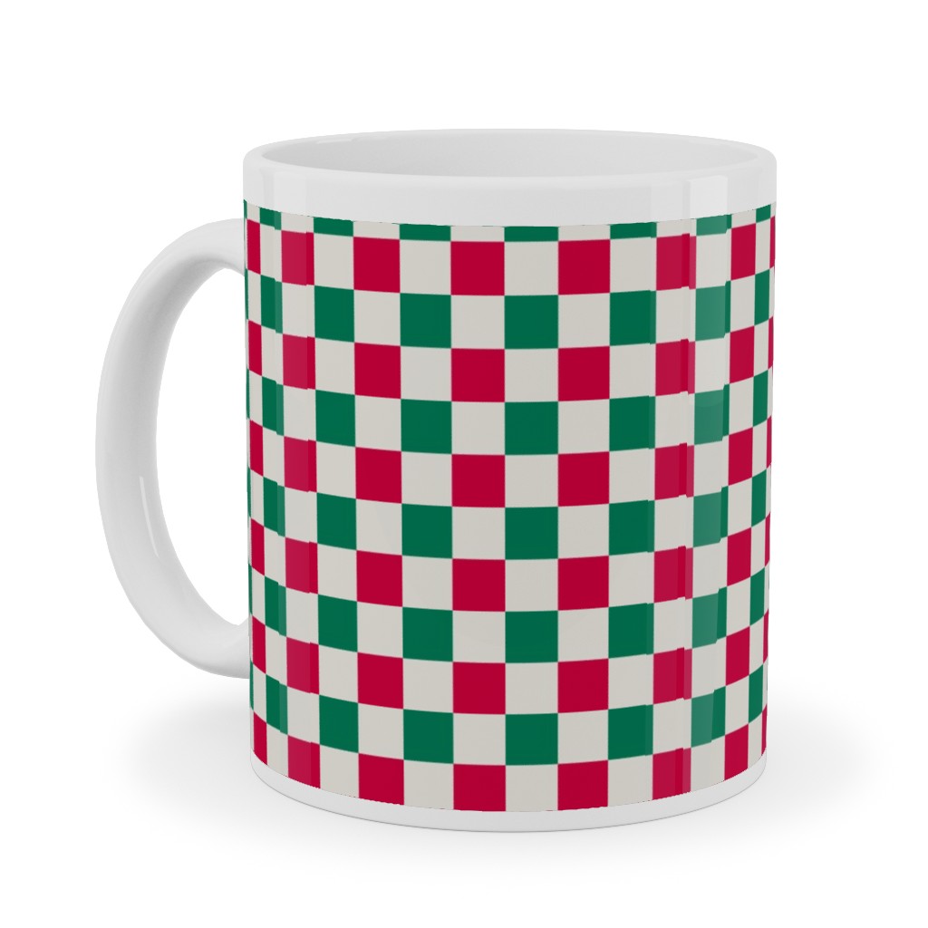 Winter Gingham - Red and Green Ceramic Mug, White, , 11oz, Multicolor