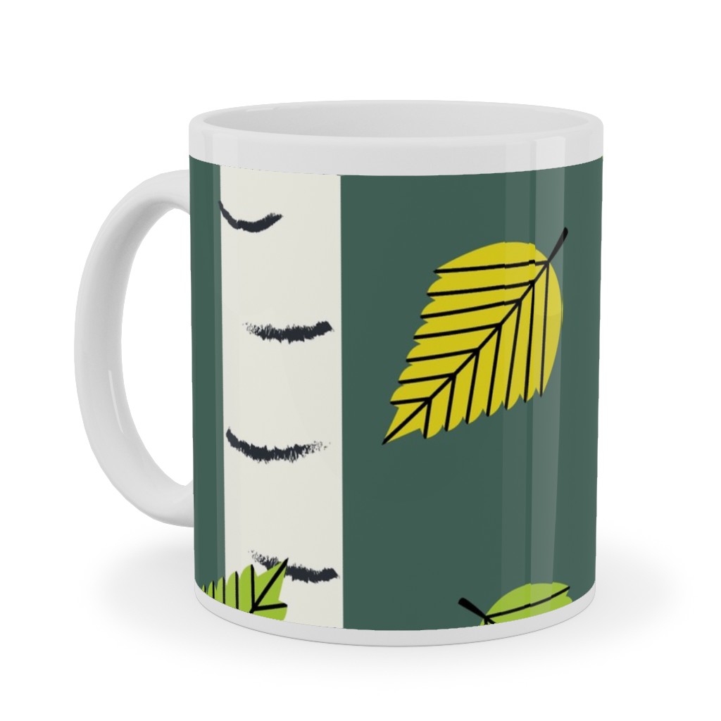 Autumn Birch Forest Ceramic Mug, White, , 11oz, Green, Classic Green