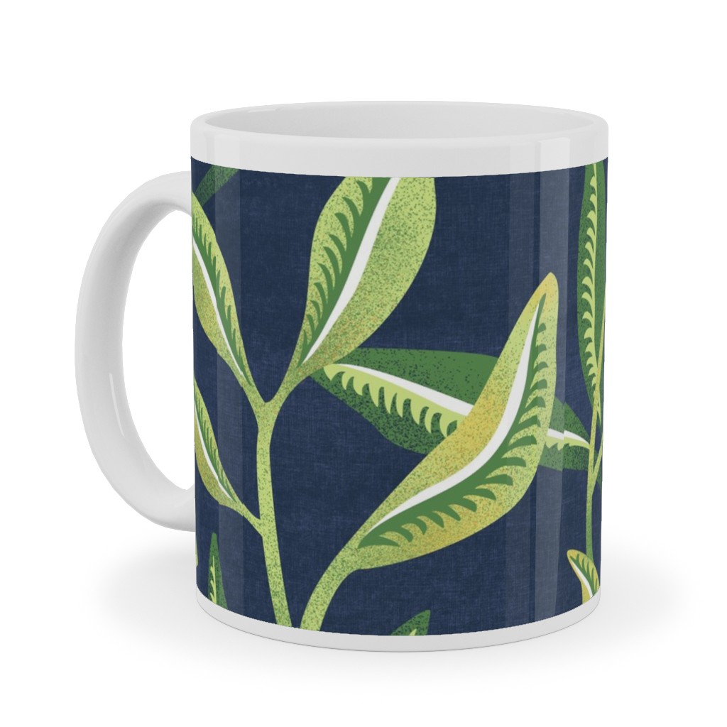 Green Leafy Vines - Blue and Green Ceramic Mug, White, , 11oz, Green, Classic Green