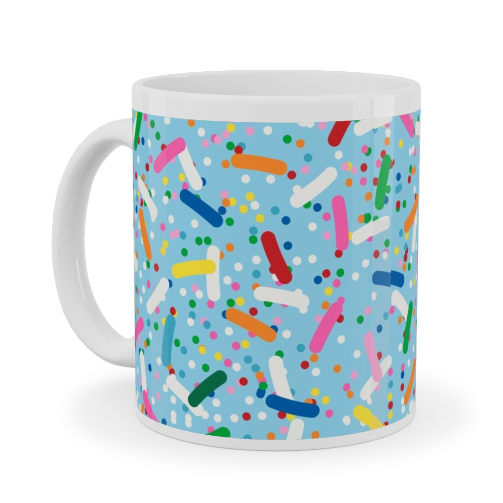 Rainbow Sprinkles Ceramic Mug, White,  , 11oz, Blue