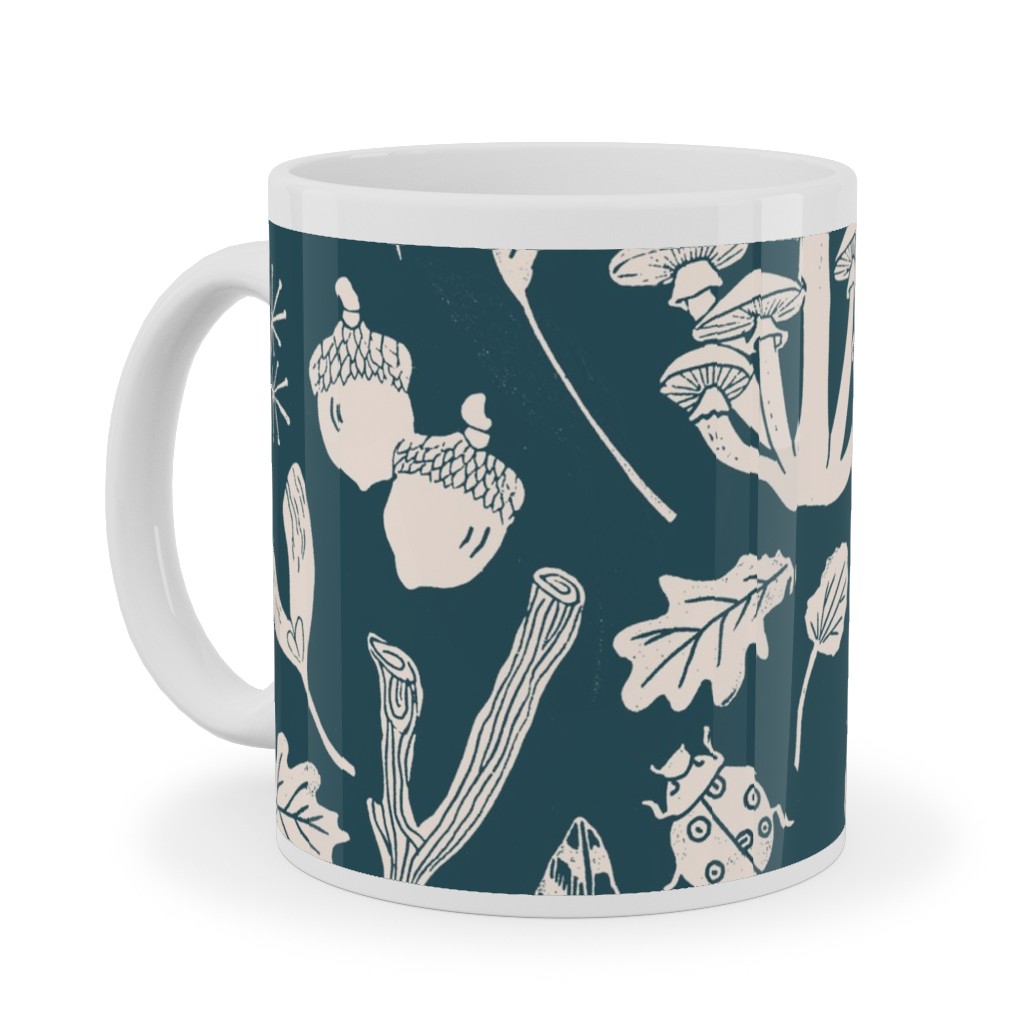 Nature Walk in Autumn - Blue and Cream Ceramic Mug, White, , 11oz, Blue, True Blue