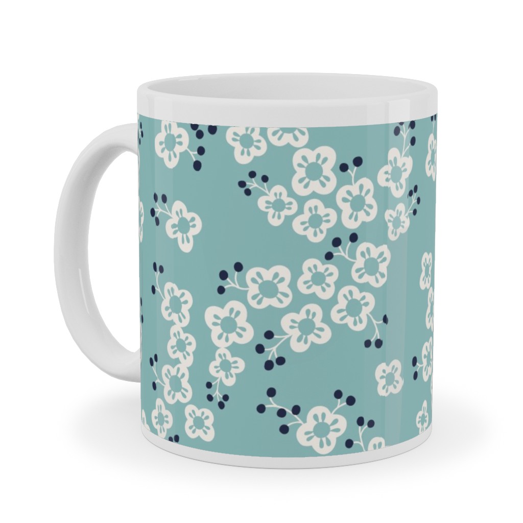 Japanese Blossom - Blue Ceramic Mug, White,  , 11oz, Blue