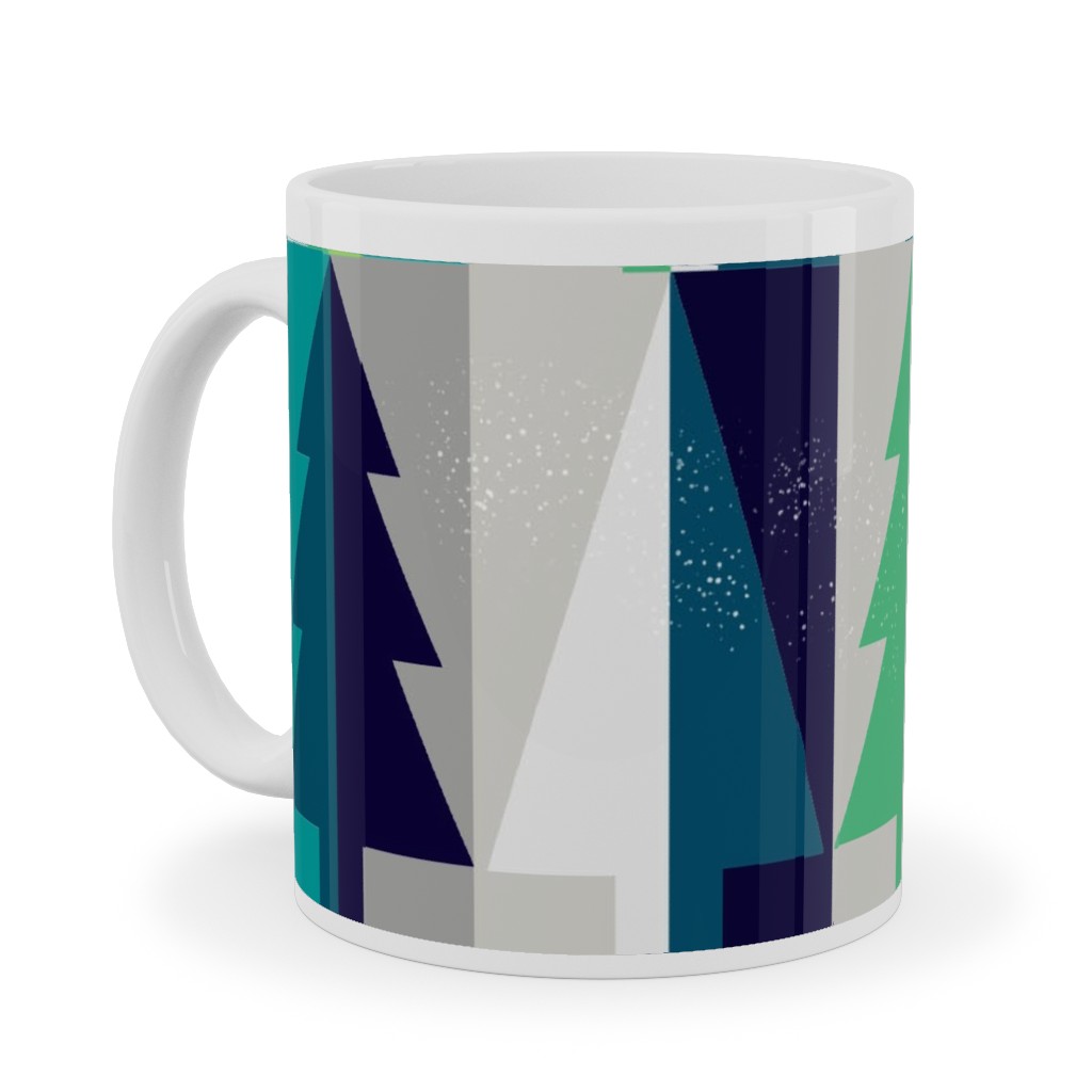 Winter Pine Tree Forest - Green Ceramic Mug, White, , 11oz, Green, Classic Green