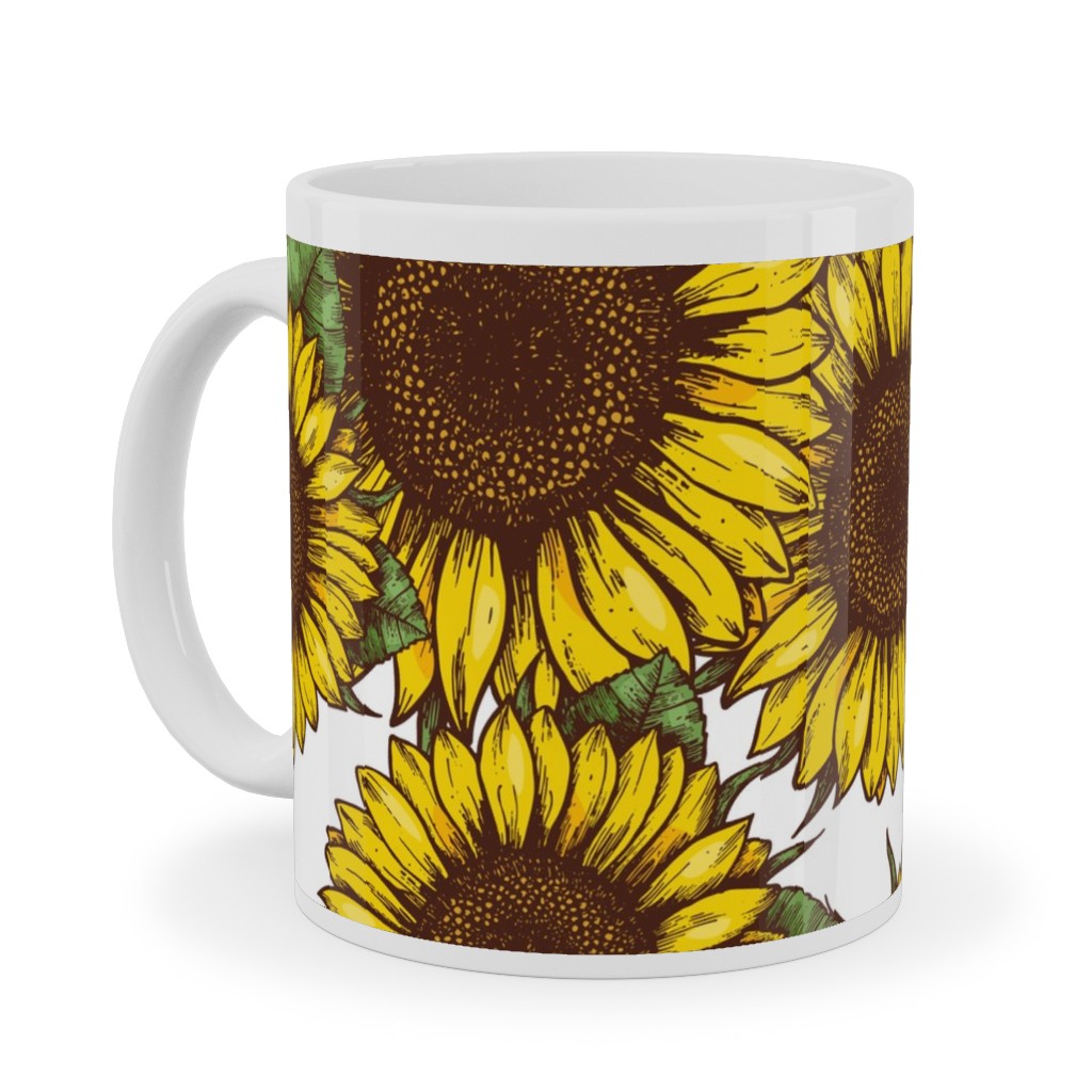 Sunflowers Ceramic Mug, White, , 11oz, Yellow, Classic Yellow