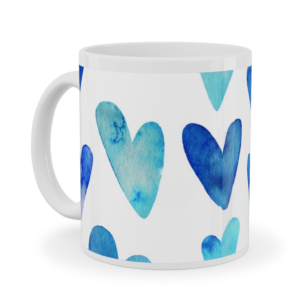 Blue Ombre Hearts - Blue Ceramic Mug, White, , 11oz, Blue, True Blue