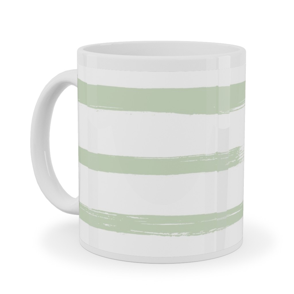 Sage and White Stripes Ceramic Mug, White, , 11oz, Green, Classic Green