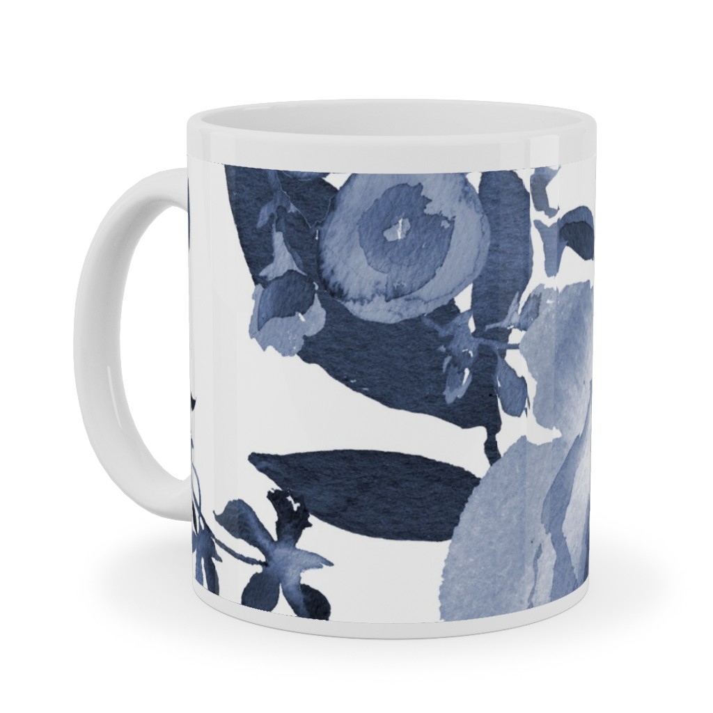 Blue and White Florals - Indigo Ceramic Mug, White, , 11oz, Blue, True Blue