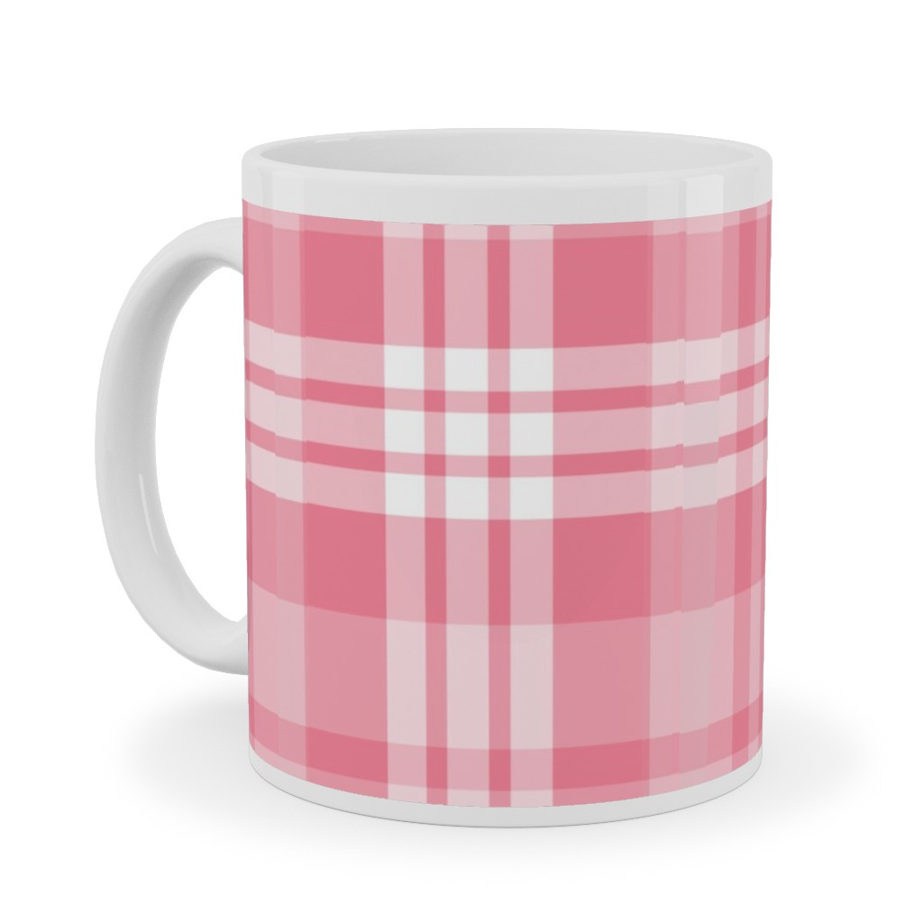 Plaid Pattern Ceramic Mug, White,  , 11oz, Pink