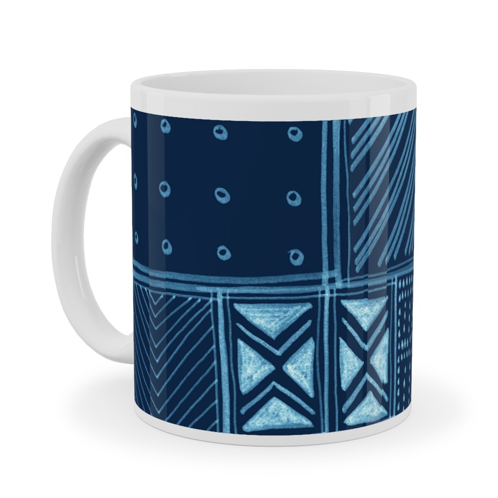 African Tribal Mud Cloth - Indigo Ceramic Mug, White, , 11oz, Blue, True Blue