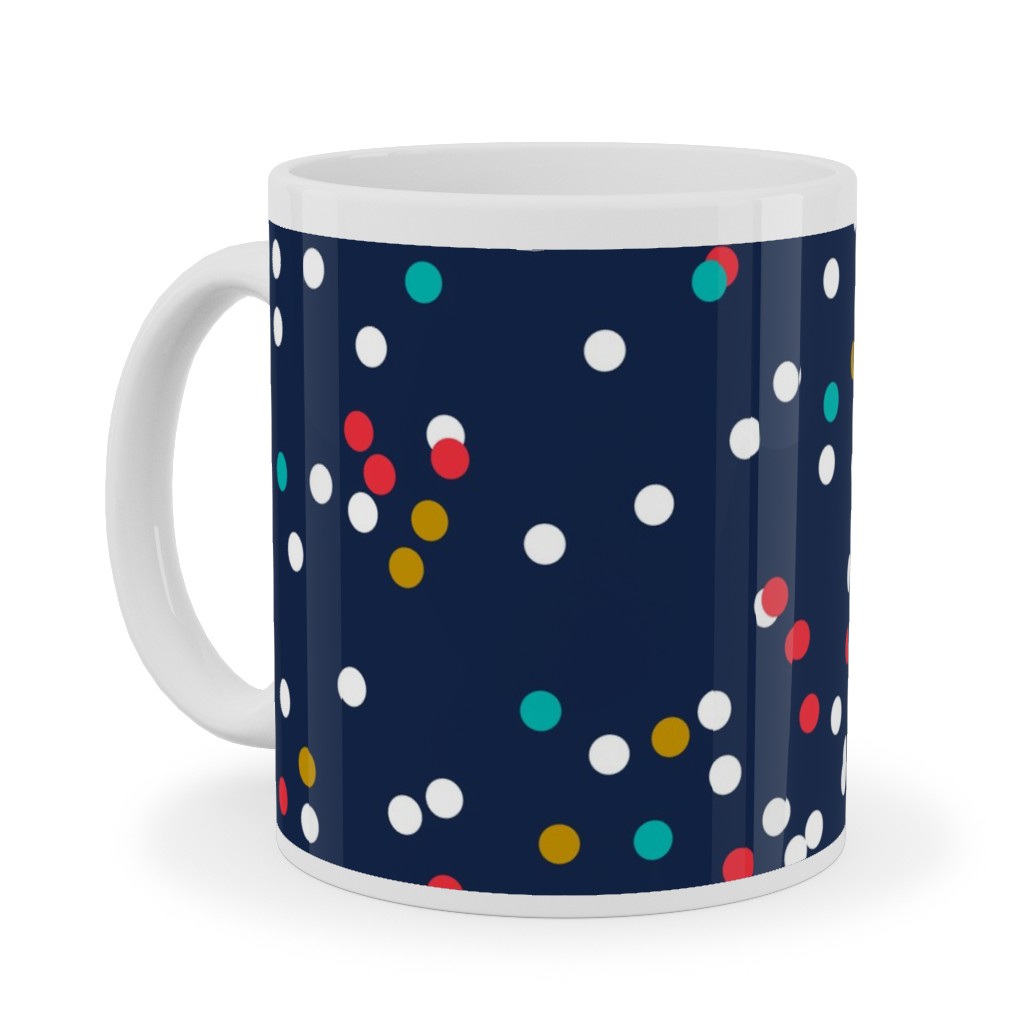 Fun-Fetti - Polka Dot - Navy Blue Ceramic Mug, White,  , 11oz, Blue