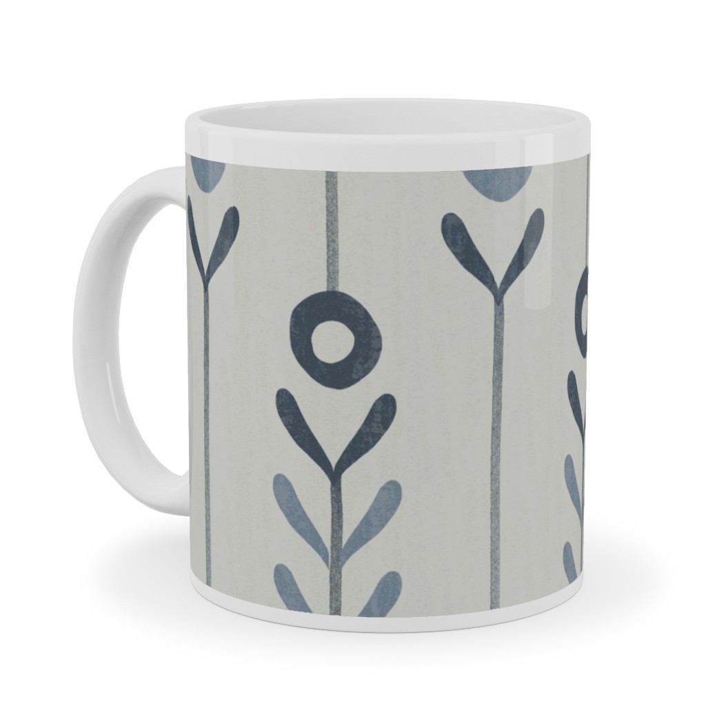 Farmhouse Flowers - Line Art Ceramic Mug, White, , 11oz, Blue, True Blue