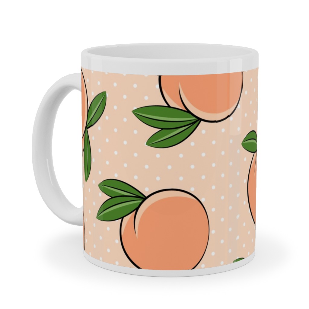 Peachy Polka Dots - Peach Ceramic Mug, White,  , 11oz, Orange