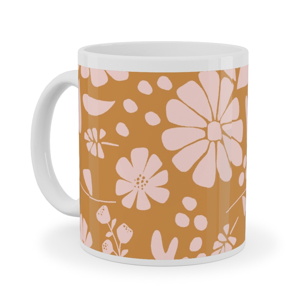 Jungle Floral - Orange and Pink Ceramic Mug, White, , 11oz, Orange, Orange