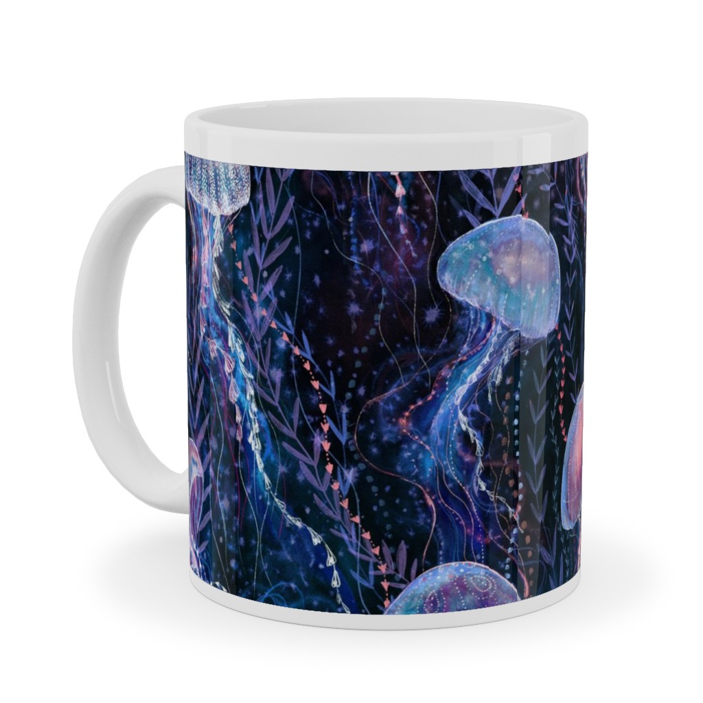 Magic Jellyfish Watercolor Ceramic Mug, White, , 11oz, Blue, True Blue