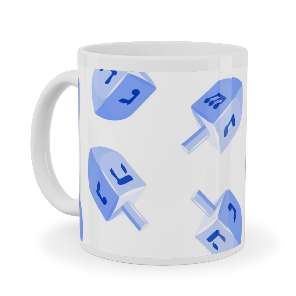 Dreidels Ceramic Mug, White, , 11oz, Blue, Blue Bonnet