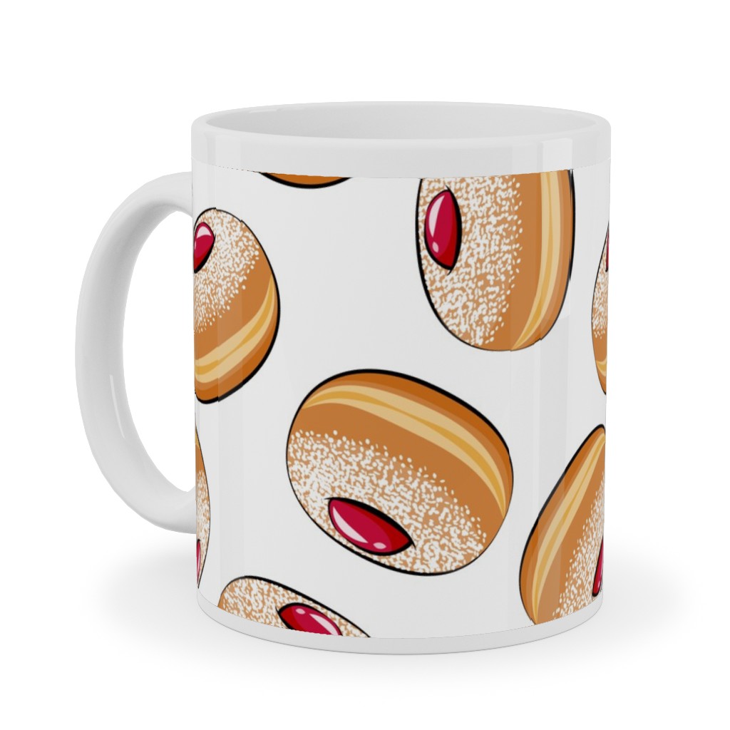 Sufganiyot (Jelly Doughnuts) - on White Ceramic Mug, White, , 11oz, Multicolor