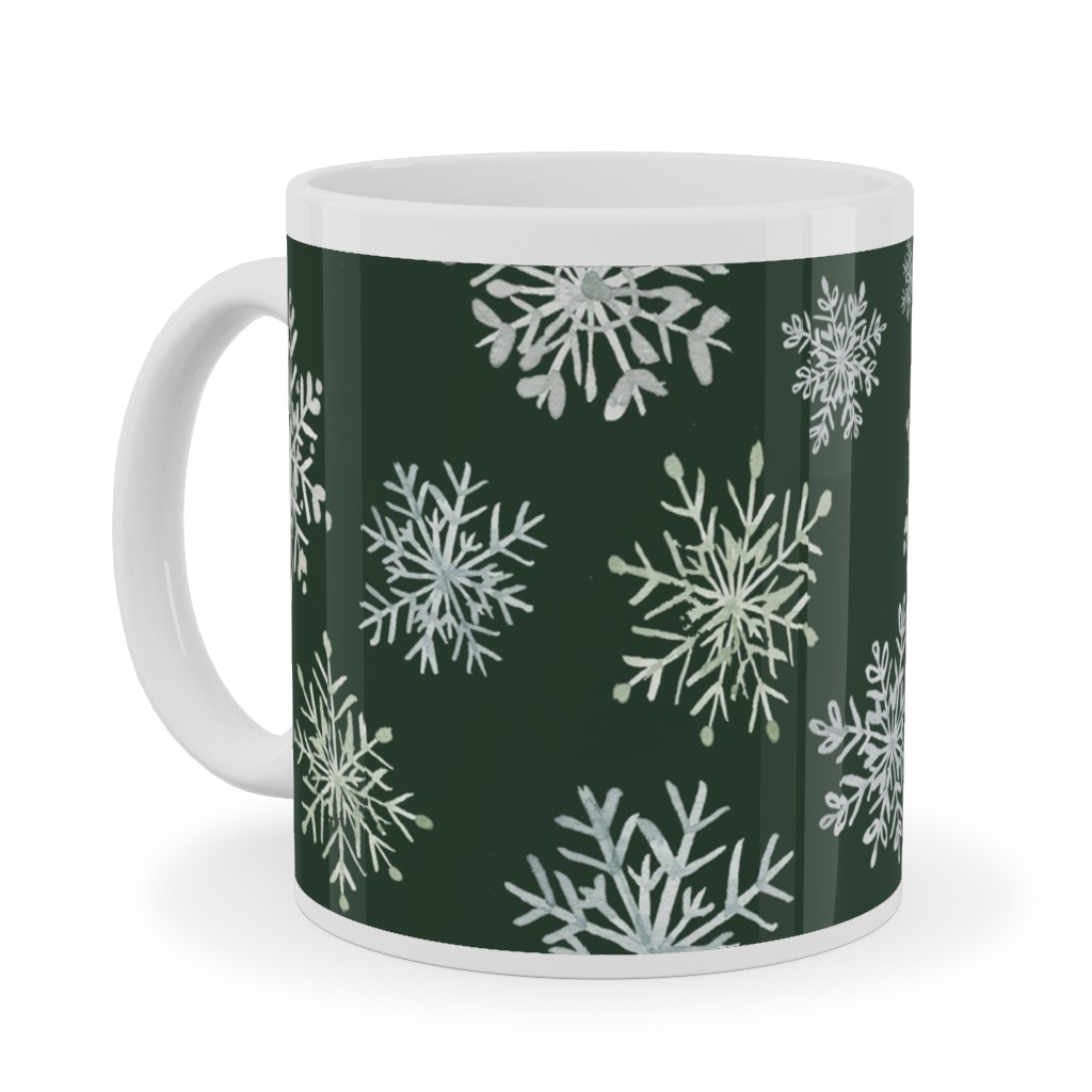 Lace Snowflakes on Hunter Green Ceramic Mug, White, , 11oz, Green, Classic Green