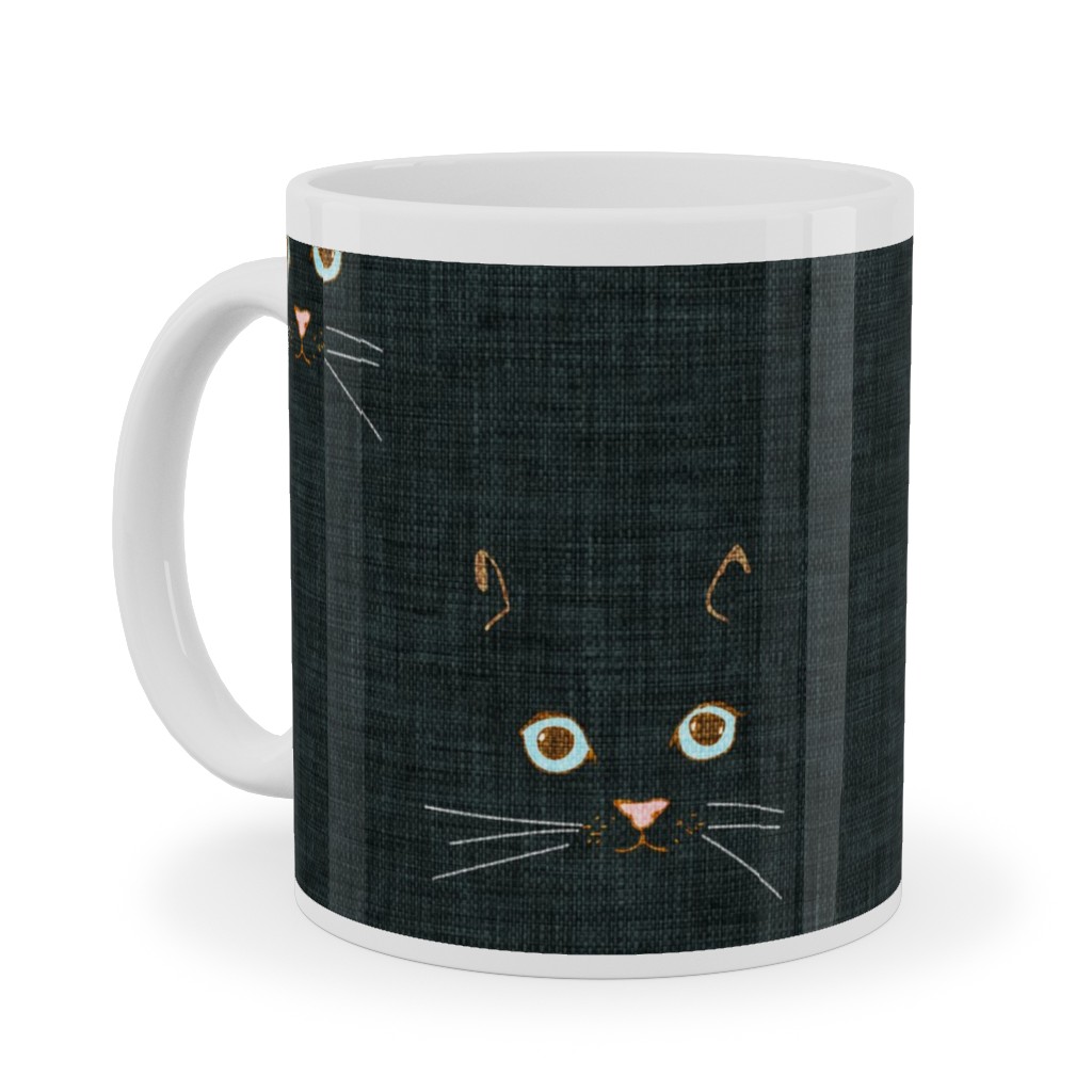 Cat Face - Black Ceramic Mug, White,  , 11oz, Black