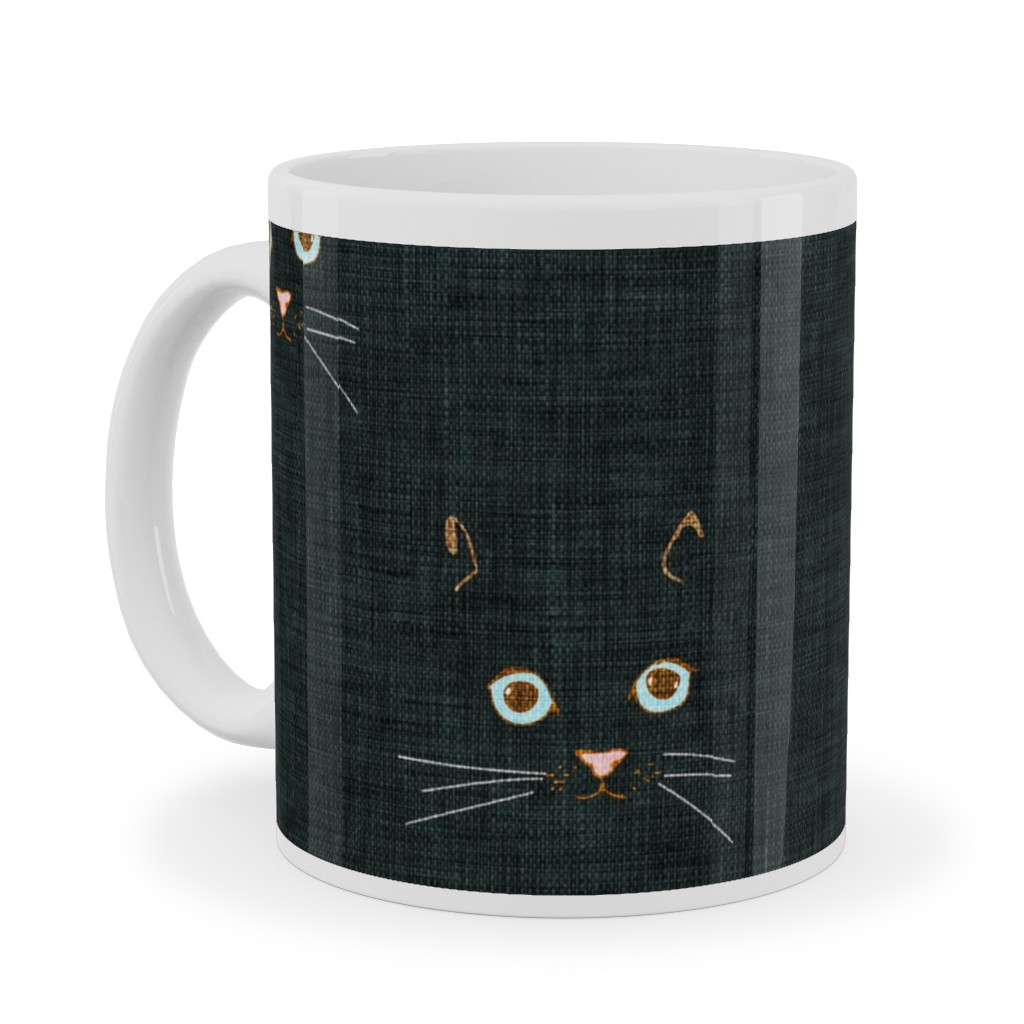 Cat Face - Black Ceramic Mug, White, , 11oz, Black, Black