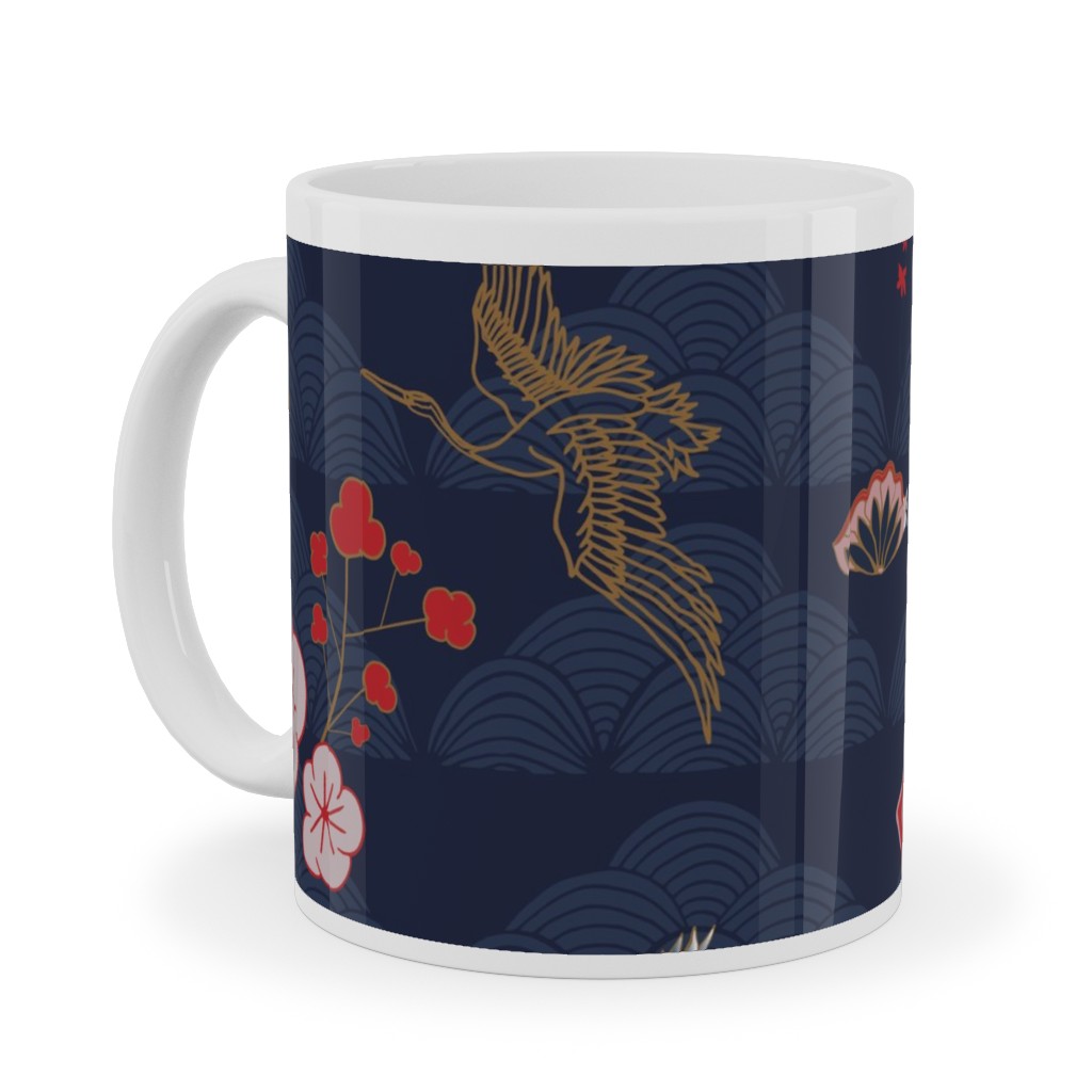 Zen Crane - Multi Ceramic Mug, White,  , 11oz, Blue