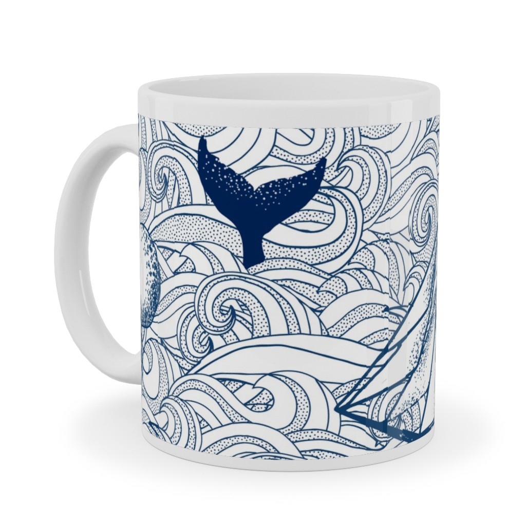 Vintage Nautical Journey Ceramic Mug, White, , 11oz, Blue, True Blue