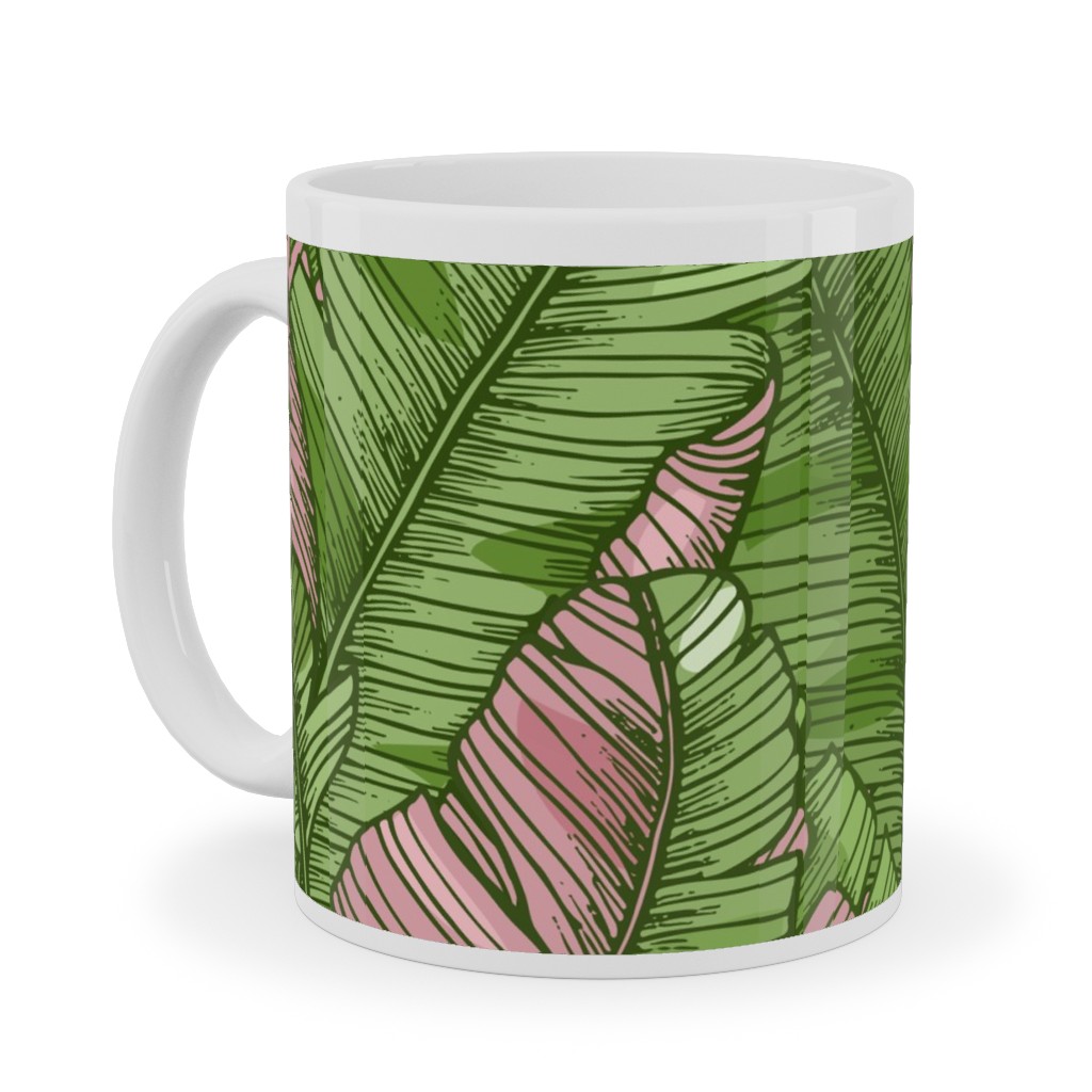 Banana Leaf - Pink Ceramic Mug, White, , 11oz, Green, Classic Green