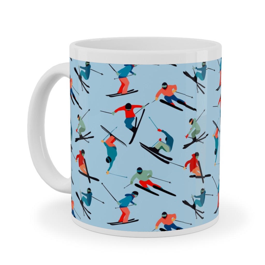 Alpine Skiers - Multicolor Ceramic Mug, White,  , 11oz, Blue