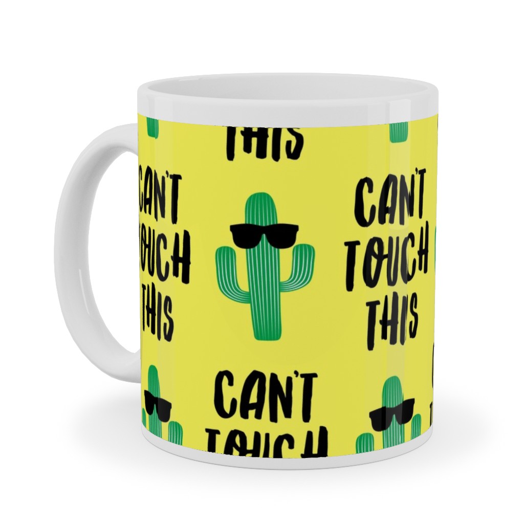 Can't Touch This - Cactus With Sunnies - Yellow Ceramic Mug, White, , 11oz, Yellow, Classic Yellow