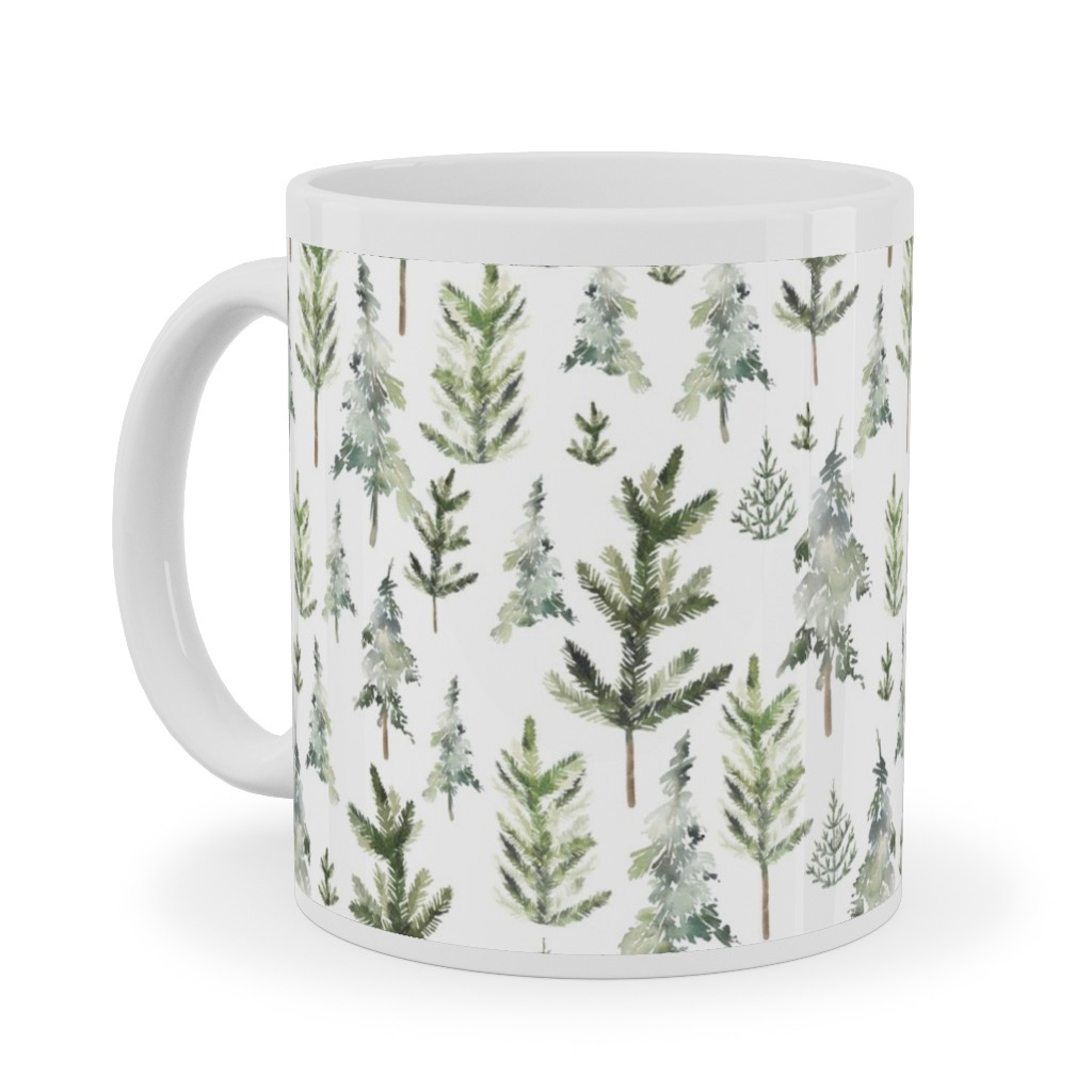 Winter Landscape Ceramic Mug, White,  , 11oz, Green
