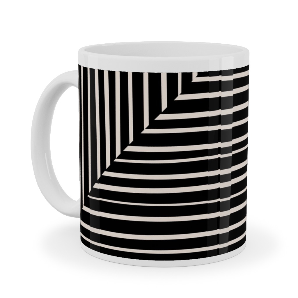 Angles and Lines Ceramic Mug, White, , 11oz, Gray, Gray