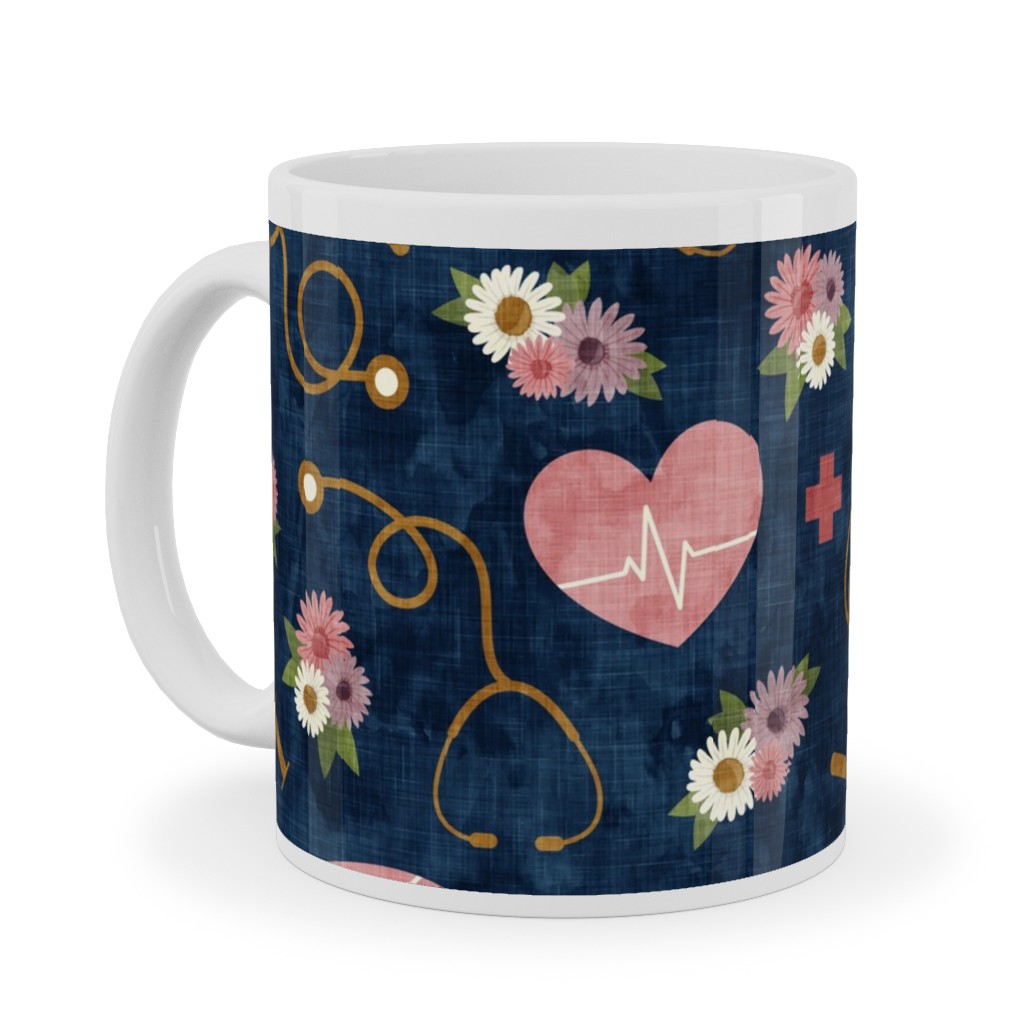 Floral Nurse Melody - Nursing - Blue Ceramic Mug, White, , 11oz, Pink, Bright Pink