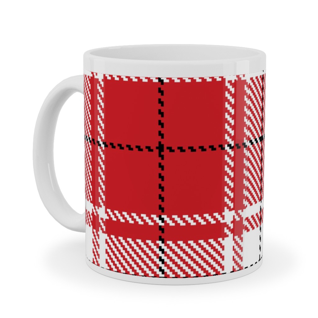Tartan - White and Red Ceramic Mug, White, , 11oz, Red, Red