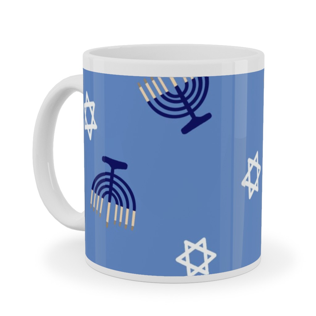 Hanukkah - Blue Ceramic Mug, White, , 11oz, Blue, True Blue