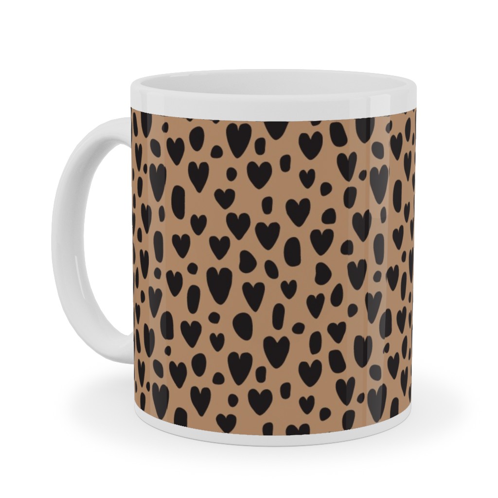 Leopard Hearts - Brown Ceramic Mug, White, , 11oz, Brown, Brown