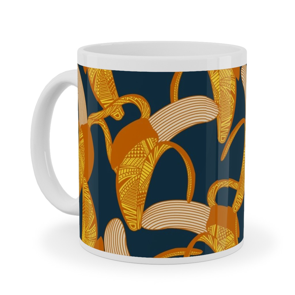 Peeled Banana - Yellow on Navy Ceramic Mug, White,  , 11oz, Yellow