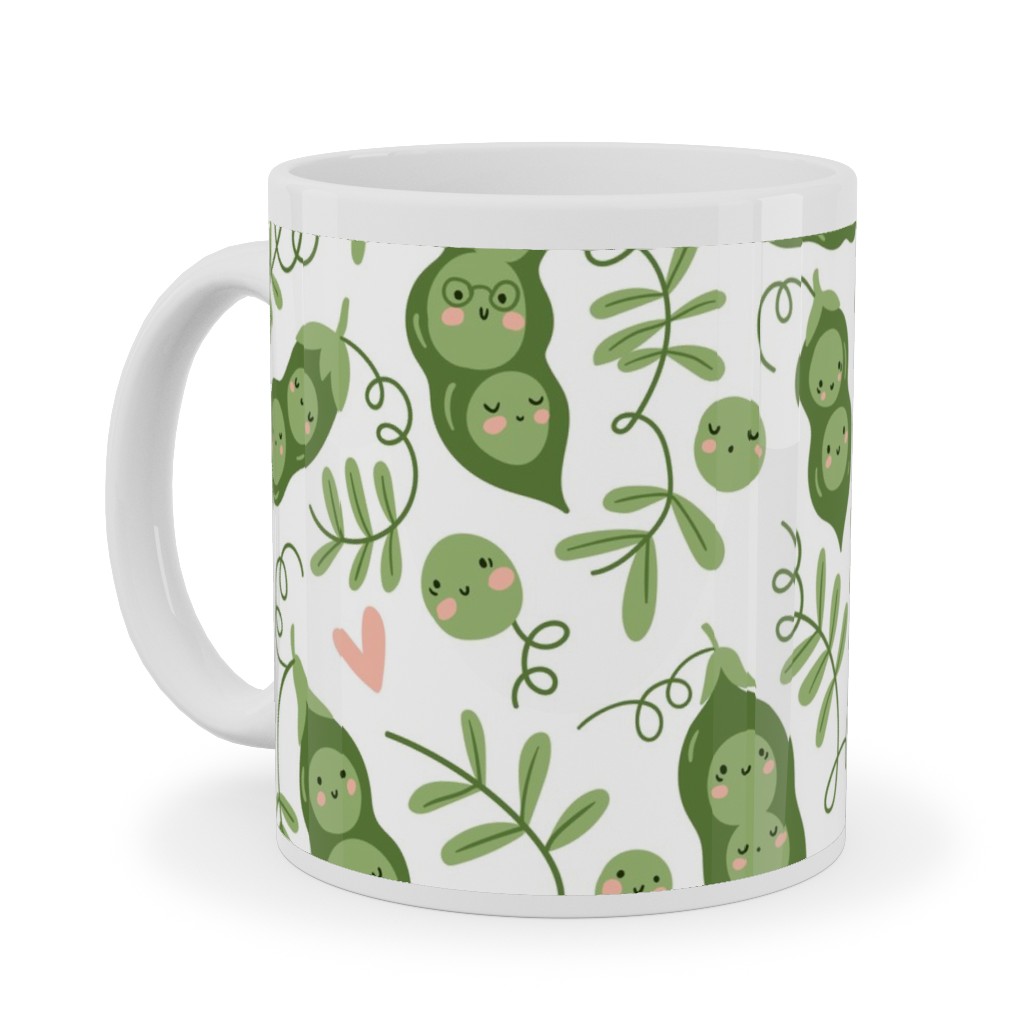Cute Peas - Green Ceramic Mug, White,  , 11oz, Green