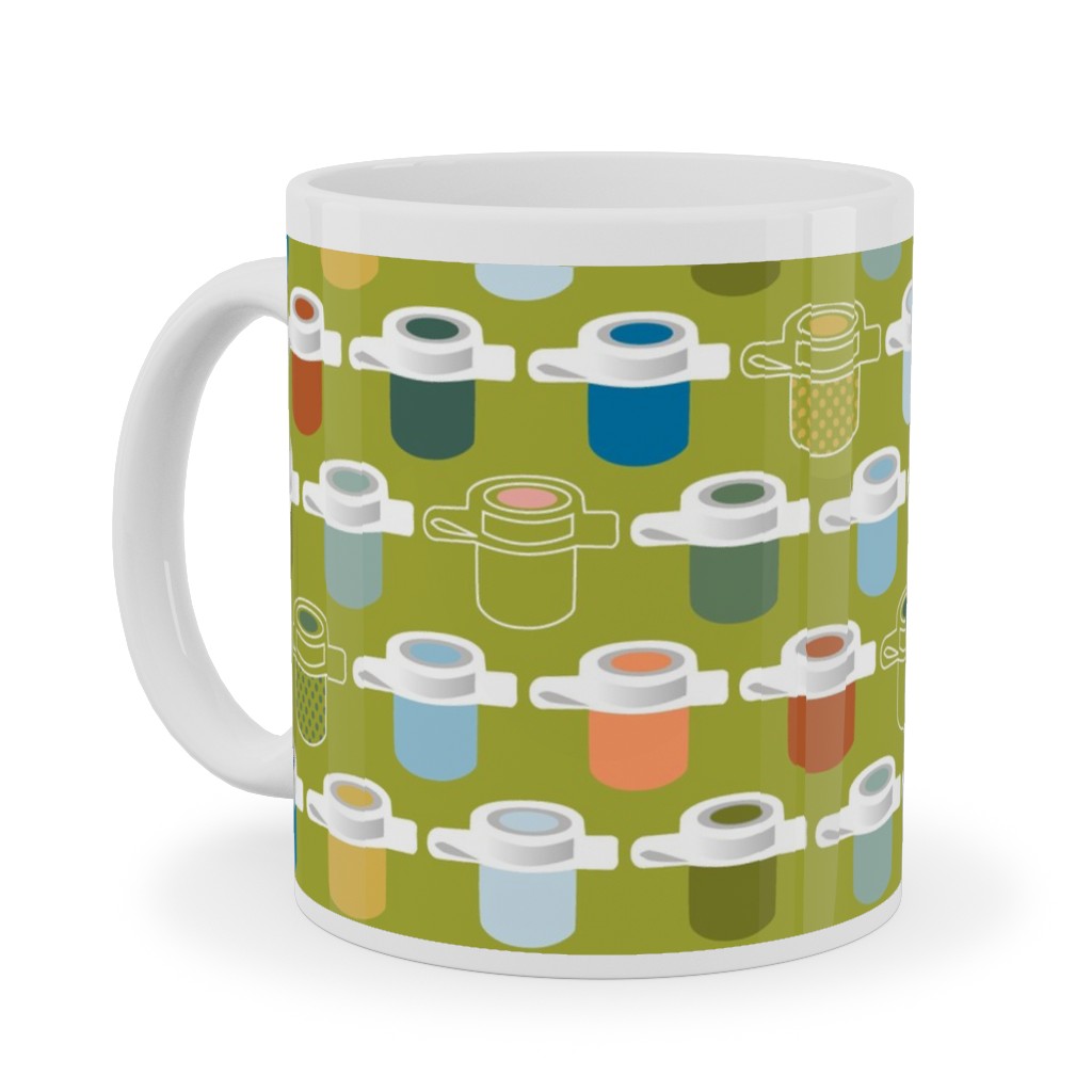 Paint Pots Ceramic Mug, White,  , 11oz, Green