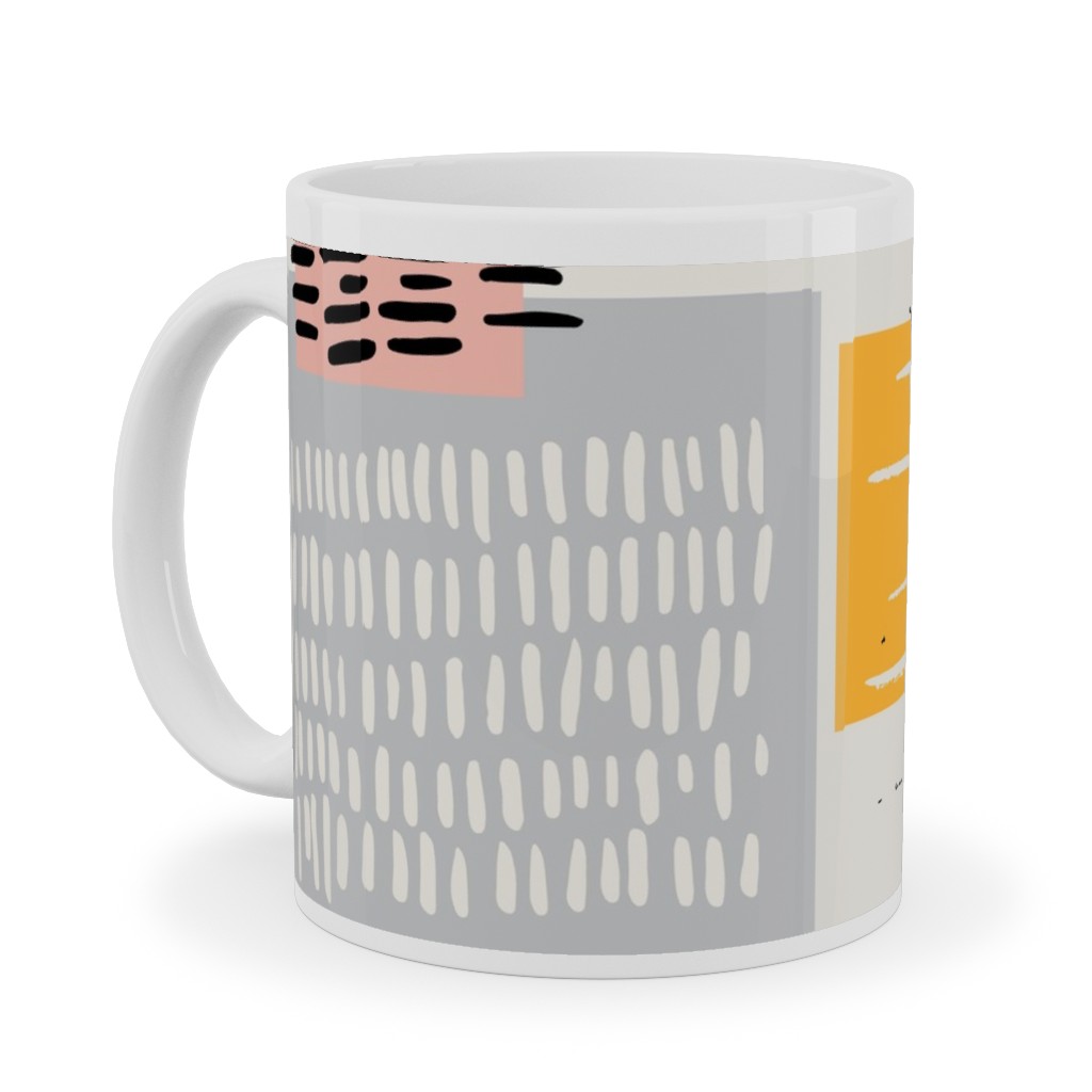 Textured Color Blocks - Multi Ceramic Mug, White,  , 11oz, Multicolor
